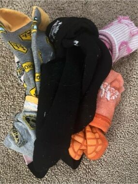 Women's Black and Orange Mixed Crew Socks - Pack